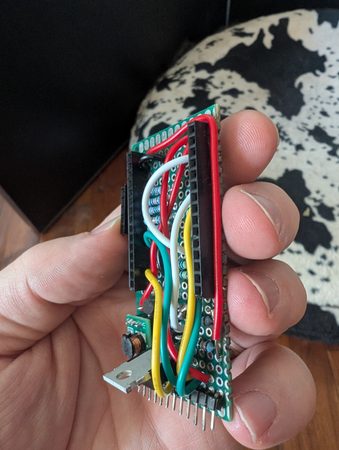 Component side of the hand-soldered extension board